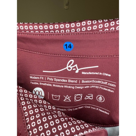 Boston Scott Golf Polo Shirt Mens XXL Crimson Geometric Modern Fit UPF50‎ - Picture 4 of 6